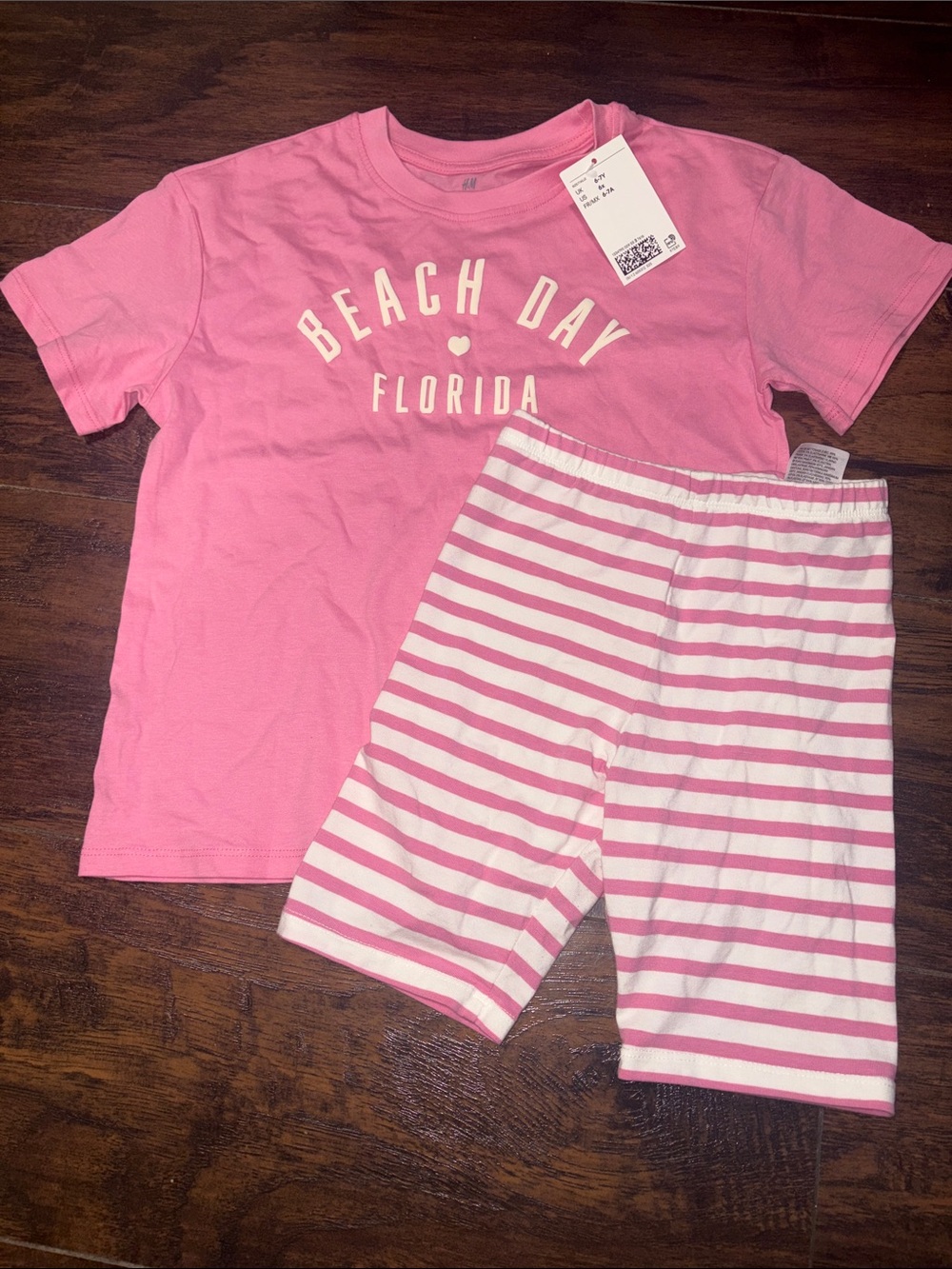 H&M Pink Beach Day Florida Short-Sleeve Top & Bottom Set Size 6x- NEW
